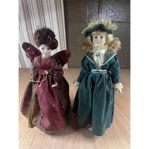ANCO Porcelain Victorian Dolls Lot of 2 Taiwan Vintage Display Collectible